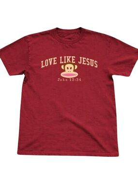 Red 'Love Like Jesus' Graphic Tee with Monkey Motif